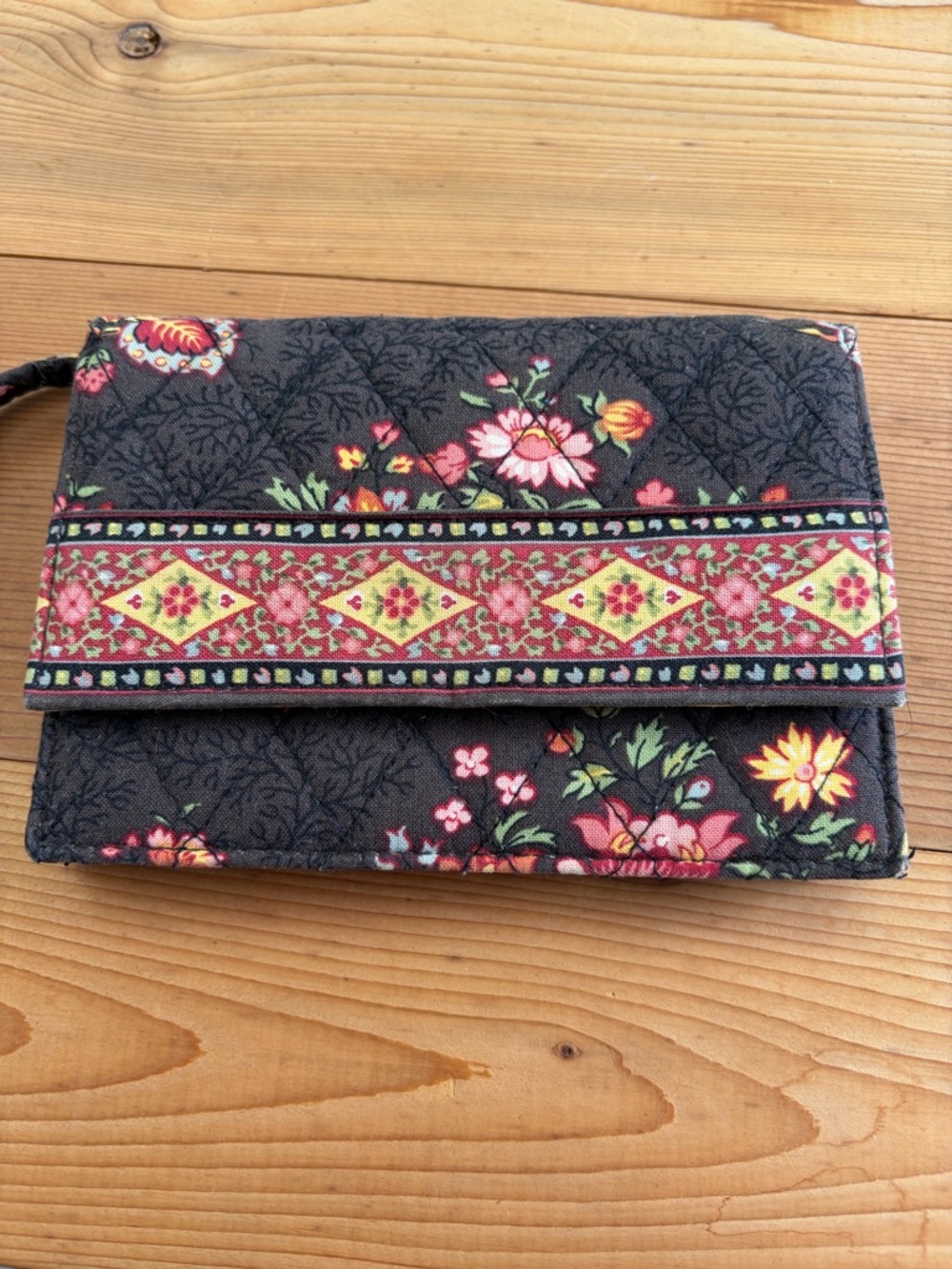 Vintage Vera Bradley retired Chocolat Wristlet in Brown with Pink Accents